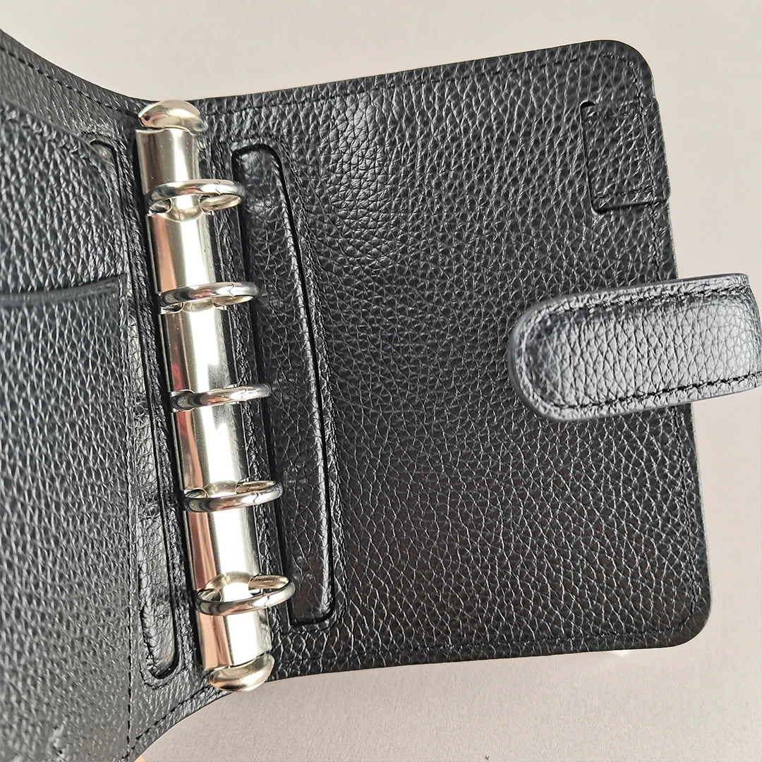Japanese Brelio Limited Edition Quilted M5 Black Genuine Leather Ring Binder Notebook