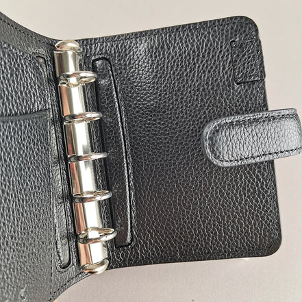 Japanese Brelio Limited Edition Quilted M5 Black Genuine Leather Ring Binder Notebook