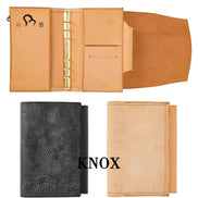 KNOX Limited A6 Tri-Fold Full Leather Notebook, Black & Nude, 16mm Ring