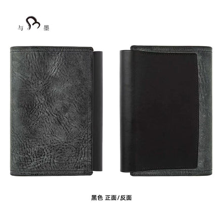 KNOX Limited A6 Tri-Fold Full Leather Notebook, Black & Nude, 16mm Ring