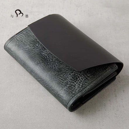 KNOX Limited A6 Tri-Fold Full Leather Notebook, Black & Nude, 16mm Ring