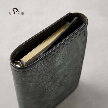 KNOX Limited A6 Tri-Fold Full Leather Notebook, Black & Nude, 16mm Ring