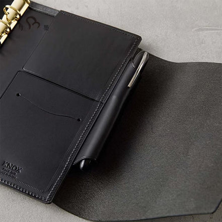 KNOX Limited A6 Tri-Fold Full Leather Notebook, Black & Nude, 16mm Ring