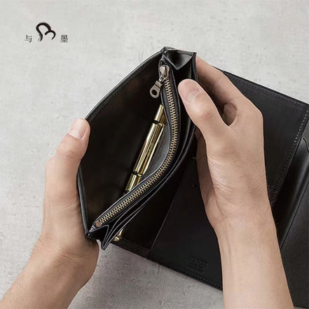 KNOX Limited A6 Tri-Fold Full Leather Notebook, Black & Nude, 16mm Ring