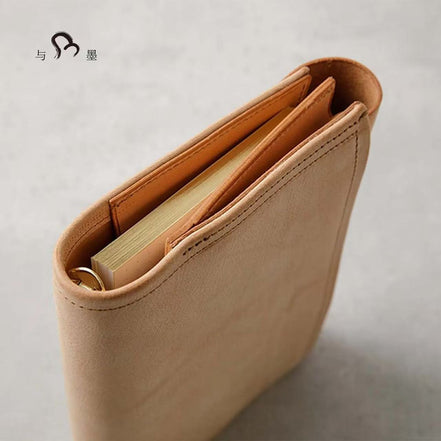 KNOX Limited A6 Tri-Fold Full Leather Notebook, Black & Nude, 16mm Ring