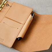 KNOX Limited A6 Tri-Fold Full Leather Notebook, Black & Nude, 16mm Ring