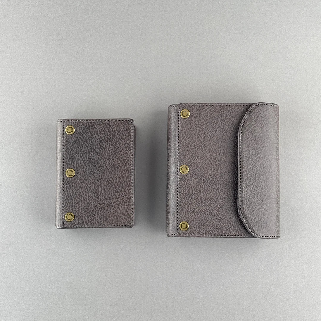 Kawacoya Limited Gray M5/M6 Bi-Fold & Tri-Fold Genuine Leather Binder Notebook, 13mm Ring