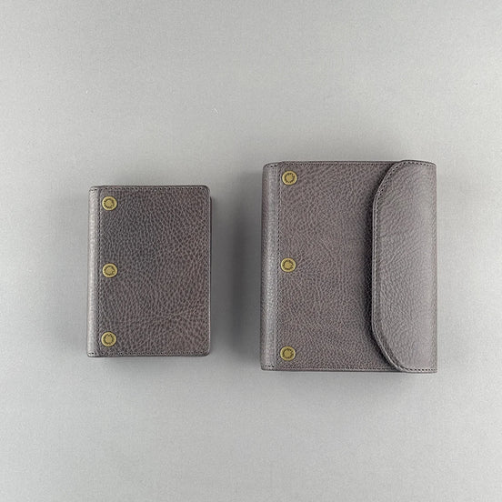 Kawacoya Limited Gray M5/M6 Bi-Fold & Tri-Fold Genuine Leather Binder Notebook, 13mm Ring