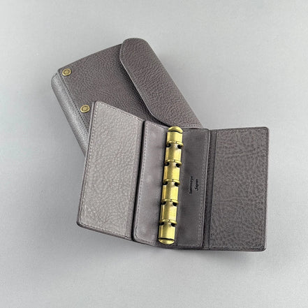 Kawacoya Limited Gray M5/M6 Bi-Fold & Tri-Fold Genuine Leather Binder Notebook, 13mm Ring