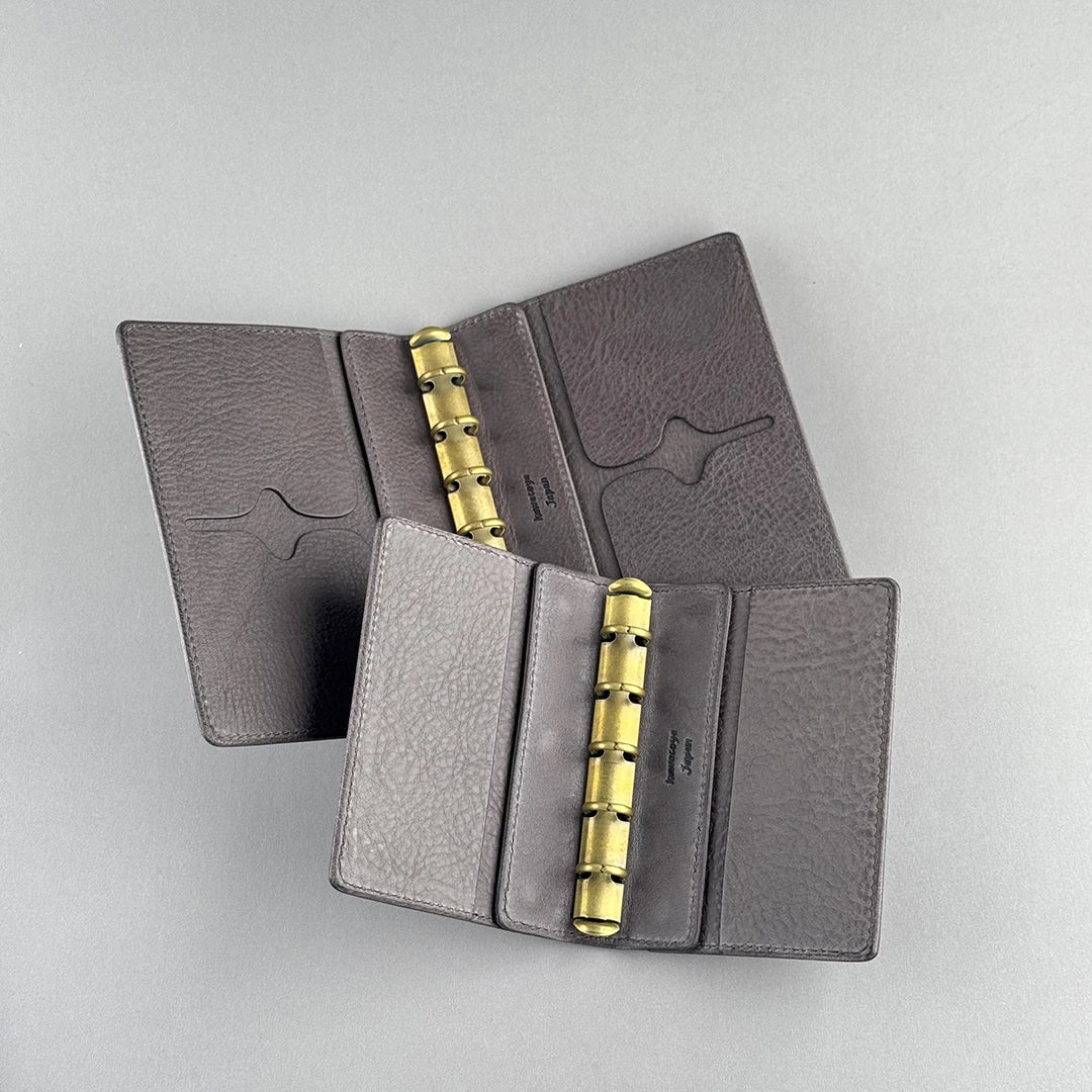 Kawacoya Limited Gray M5/M6 Bi-Fold & Tri-Fold Genuine Leather Binder Notebook, 13mm Ring