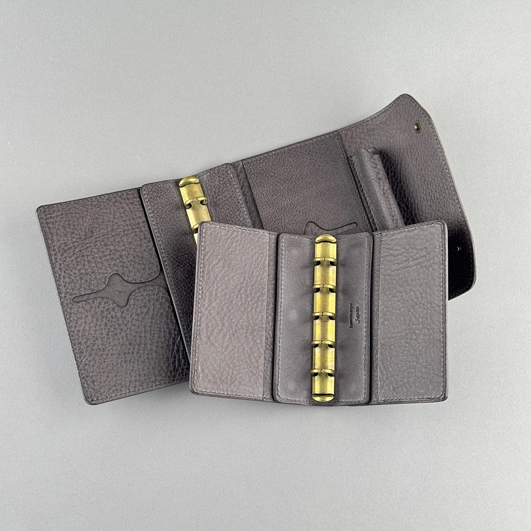 Kawacoya Limited Gray M5/M6 Bi-Fold & Tri-Fold Genuine Leather Binder Notebook, 13mm Ring