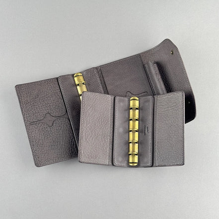Kawacoya Limited Gray M5/M6 Bi-Fold & Tri-Fold Genuine Leather Binder Notebook, 13mm Ring