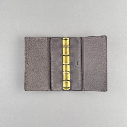 Kawacoya Limited Gray M5/M6 Bi-Fold & Tri-Fold Genuine Leather Binder Notebook, 13mm Ring