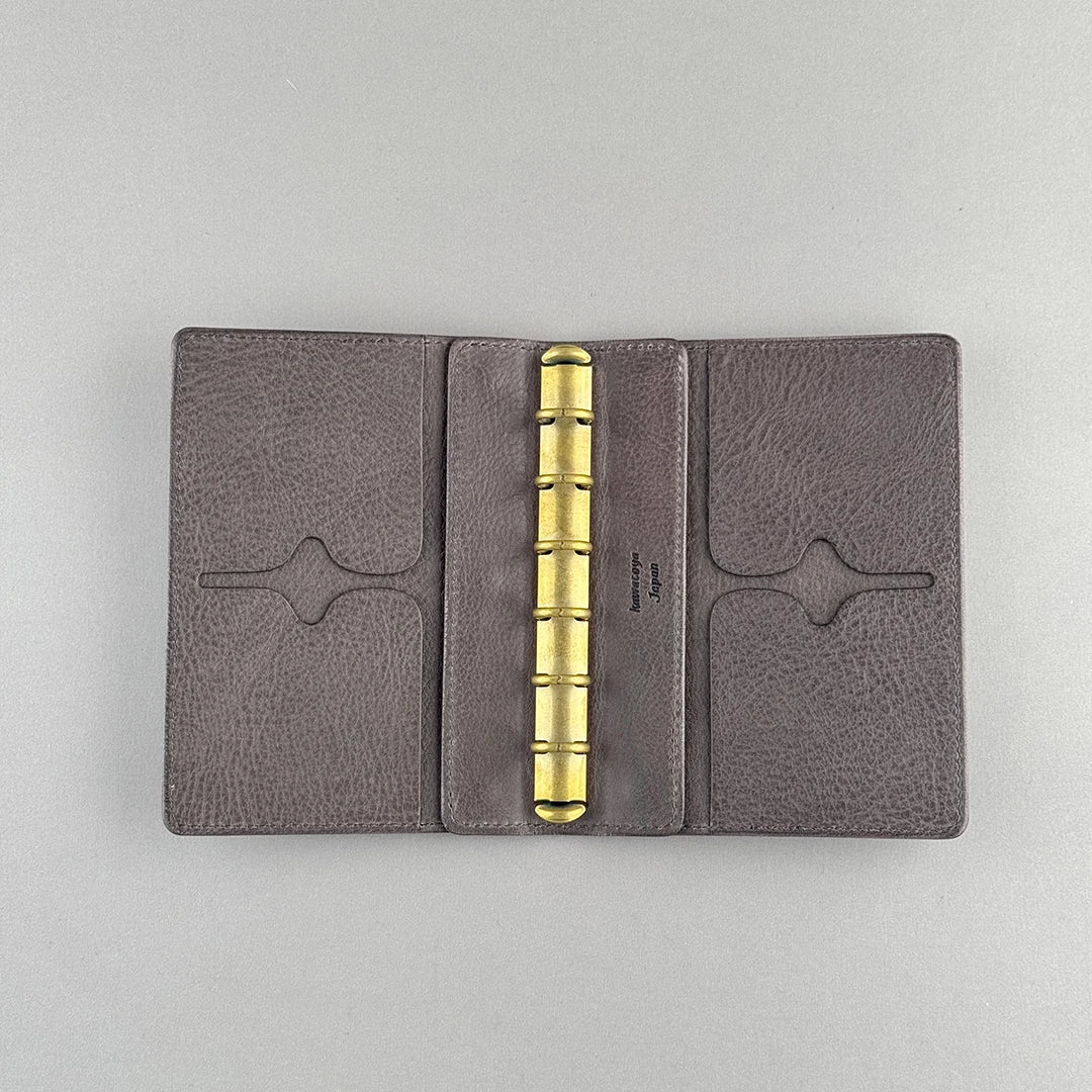 Kawacoya Limited Gray M5/M6 Bi-Fold & Tri-Fold Genuine Leather Binder Notebook, 13mm Ring