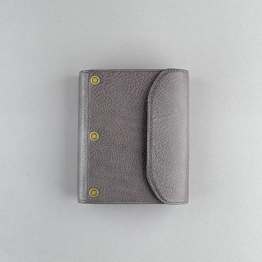 Kawacoya Limited Gray M5/M6 Bi-Fold & Tri-Fold Genuine Leather Binder Notebook, 13mm Ring