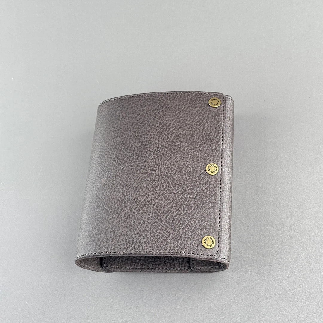 Kawacoya Limited Gray M5/M6 Bi-Fold & Tri-Fold Genuine Leather Binder Notebook, 13mm Ring