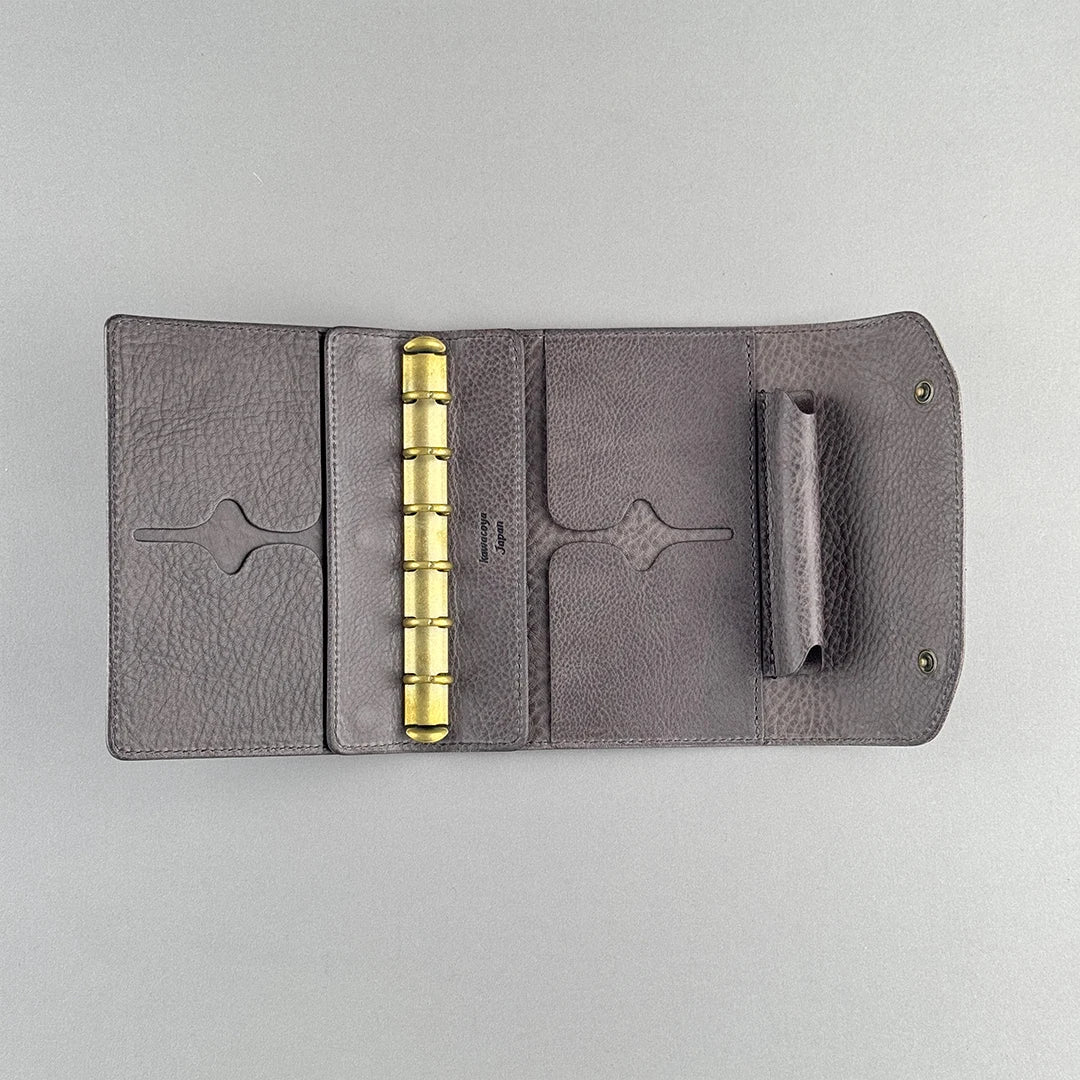 Kawacoya Limited Gray M5/M6 Bi-Fold & Tri-Fold Genuine Leather Binder Notebook, 13mm Ring