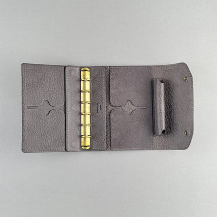 Kawacoya Limited Gray M5/M6 Bi-Fold & Tri-Fold Genuine Leather Binder Notebook, 13mm Ring