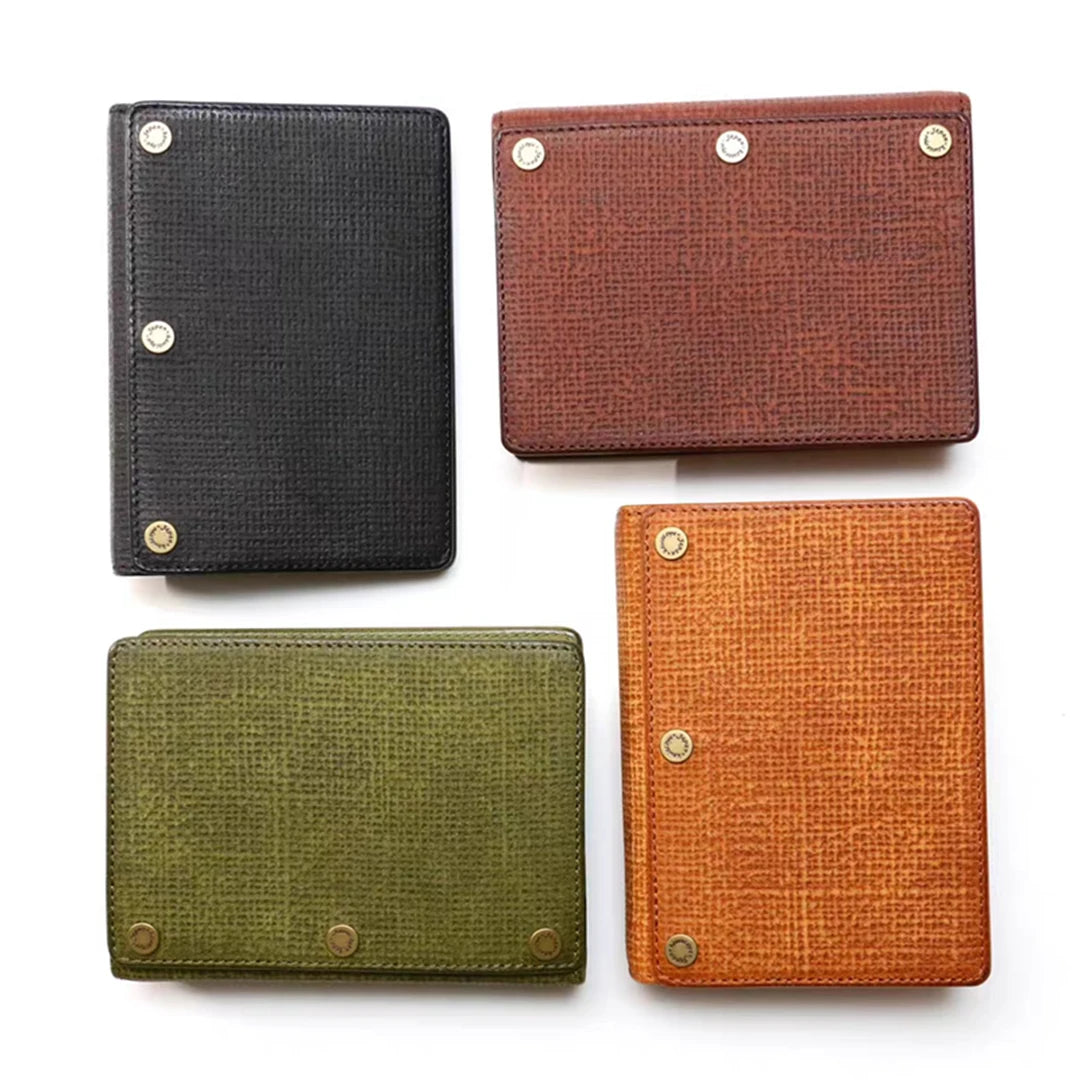 Kawacoya Lottery Limited M6 Bi-Fold Planner, Italian Tanned Jute Leather, Brown/Dark Brown/Black/Green