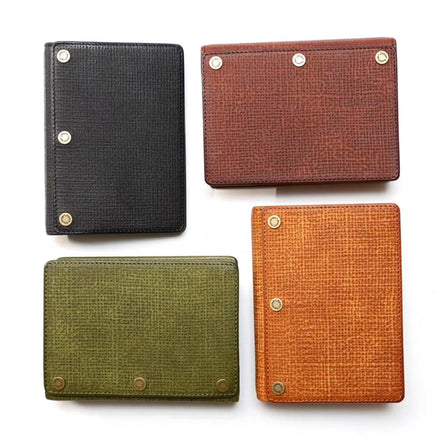 Kawacoya Lottery Limited M6 Bi-Fold Planner, Italian Tanned Jute Leather, Brown/Dark Brown/Black/Green