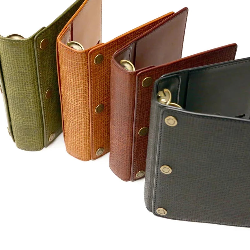 Kawacoya Lottery Limited M6 Bi-Fold Planner, Italian Tanned Jute Leather, Brown/Dark Brown/Black/Green