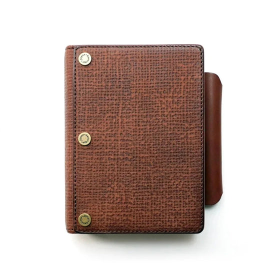 Kawacoya Lottery Limited M6 Bi-Fold Planner, Italian Tanned Jute Leather, Brown/Dark Brown/Black/Green