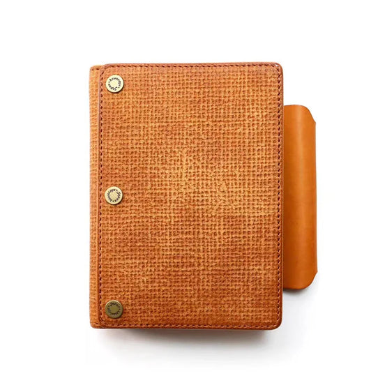 Kawacoya Lottery Limited M6 Bi-Fold Planner, Italian Tanned Jute Leather, Brown/Dark Brown/Black/Green