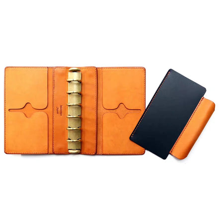 Kawacoya Lottery Limited M6 Bi-Fold Planner, Italian Tanned Jute Leather, Brown/Dark Brown/Black/Green
