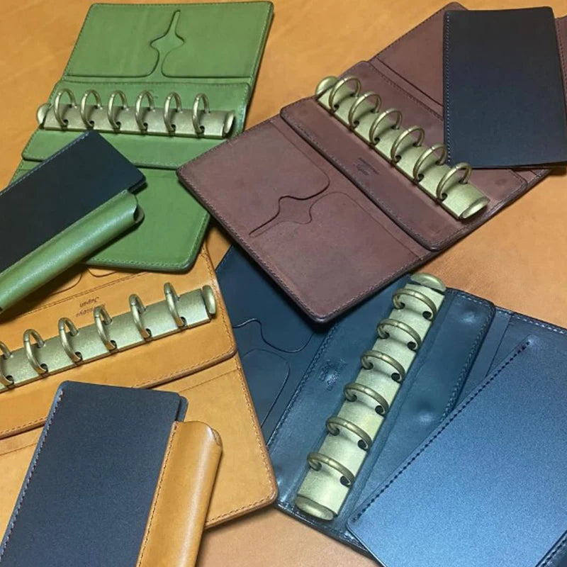 Kawacoya Lottery Limited M6 Bi-Fold Planner, Italian Tanned Jute Leather, Brown/Dark Brown/Black/Green