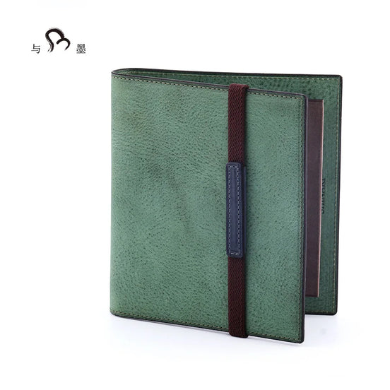 Shinari Limited Edition Green M5 Bi-Fold Genuine Leather Notebook with Blue Strap, 13mm