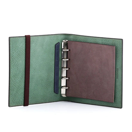 Shinari Limited Edition Green M5 Bi-Fold Genuine Leather Notebook with Blue Strap, 13mm