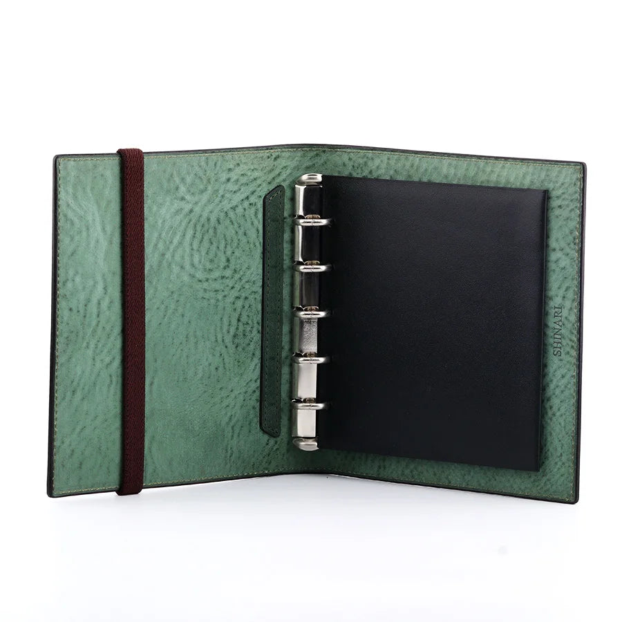 Shinari Limited Edition Green M5 Bi-Fold Genuine Leather Notebook with Brown Strap, 13mm