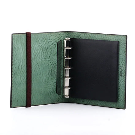 Shinari Limited Edition Green M5 Bi-Fold Genuine Leather Notebook with Brown Strap, 13mm