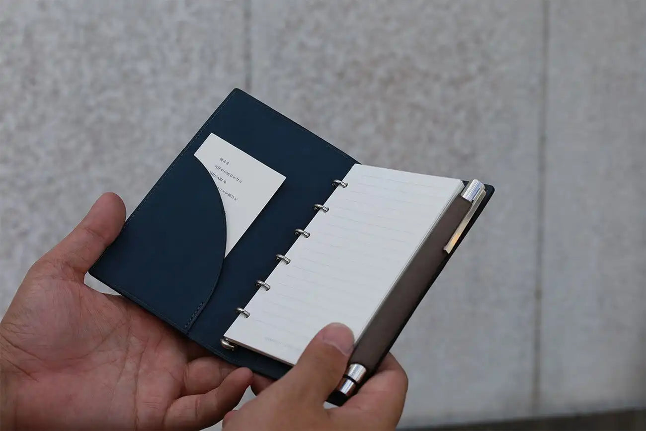 Shinari Limited Edition Pocket M6 Bi-Fold Square Leather Notebook, 11mm Ring Size
