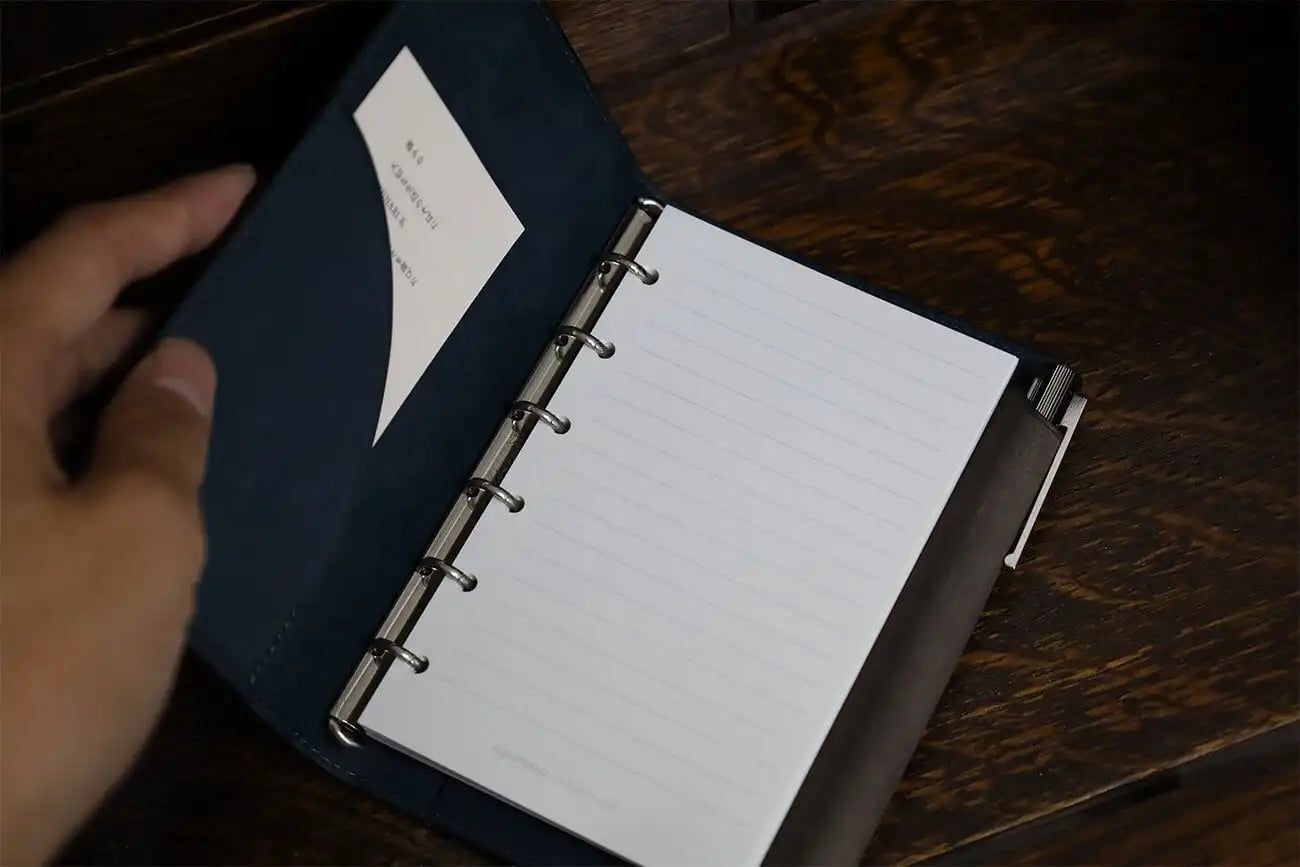 Shinari Limited Edition Pocket M6 Bi-Fold Square Leather Notebook, 11mm Ring Size