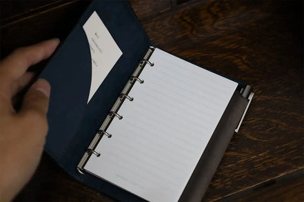 Shinari Limited Edition Pocket M6 Bi-Fold Square Leather Notebook, 11mm Ring Size