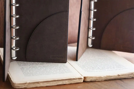 Shinari Limited Edition Pocket M6 Bi-Fold Square Leather Notebook, 11mm Ring Size