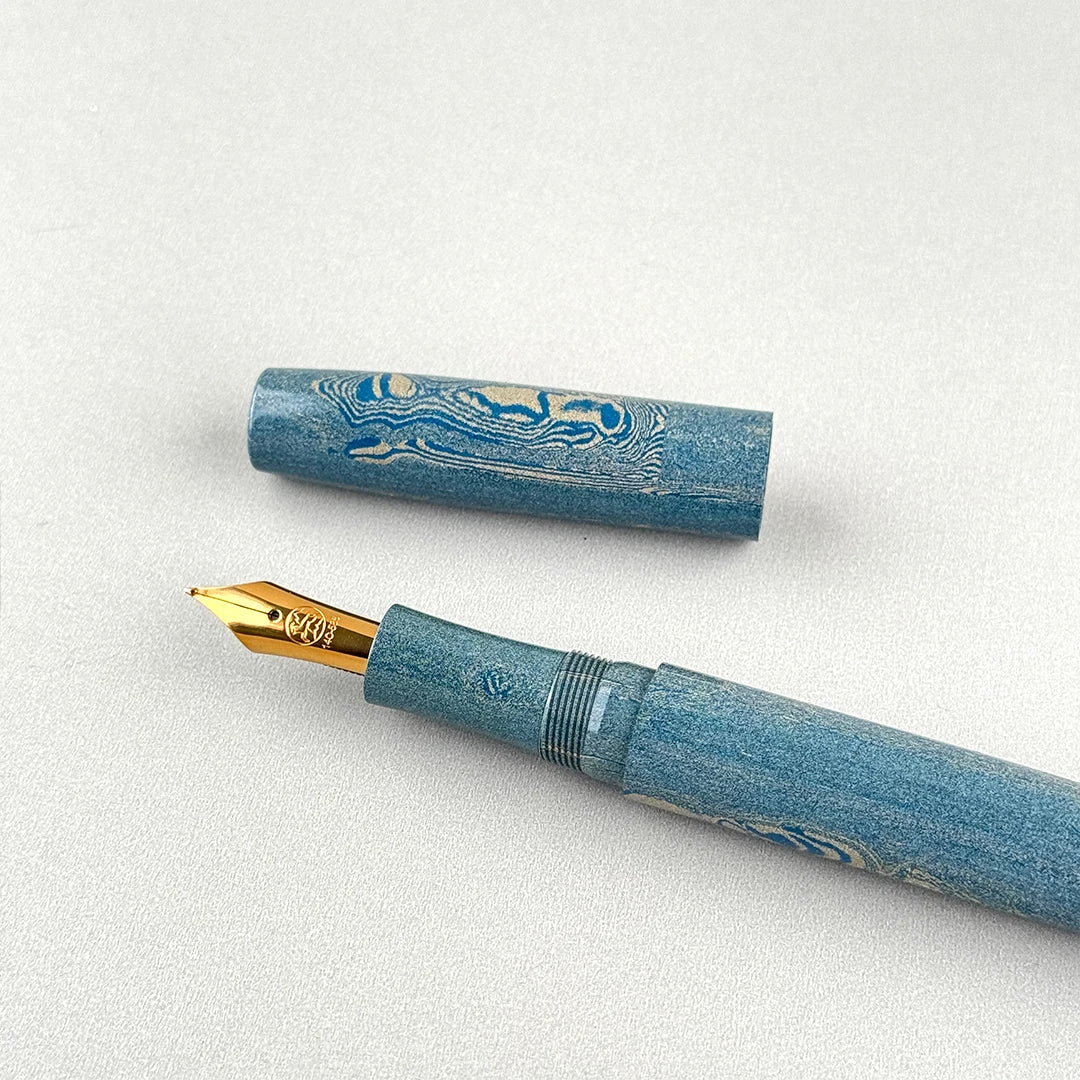 Eboya 棗 NATSUME M Limited Edition Blue Grain Ebonite 14K Gold Fountain Pen
