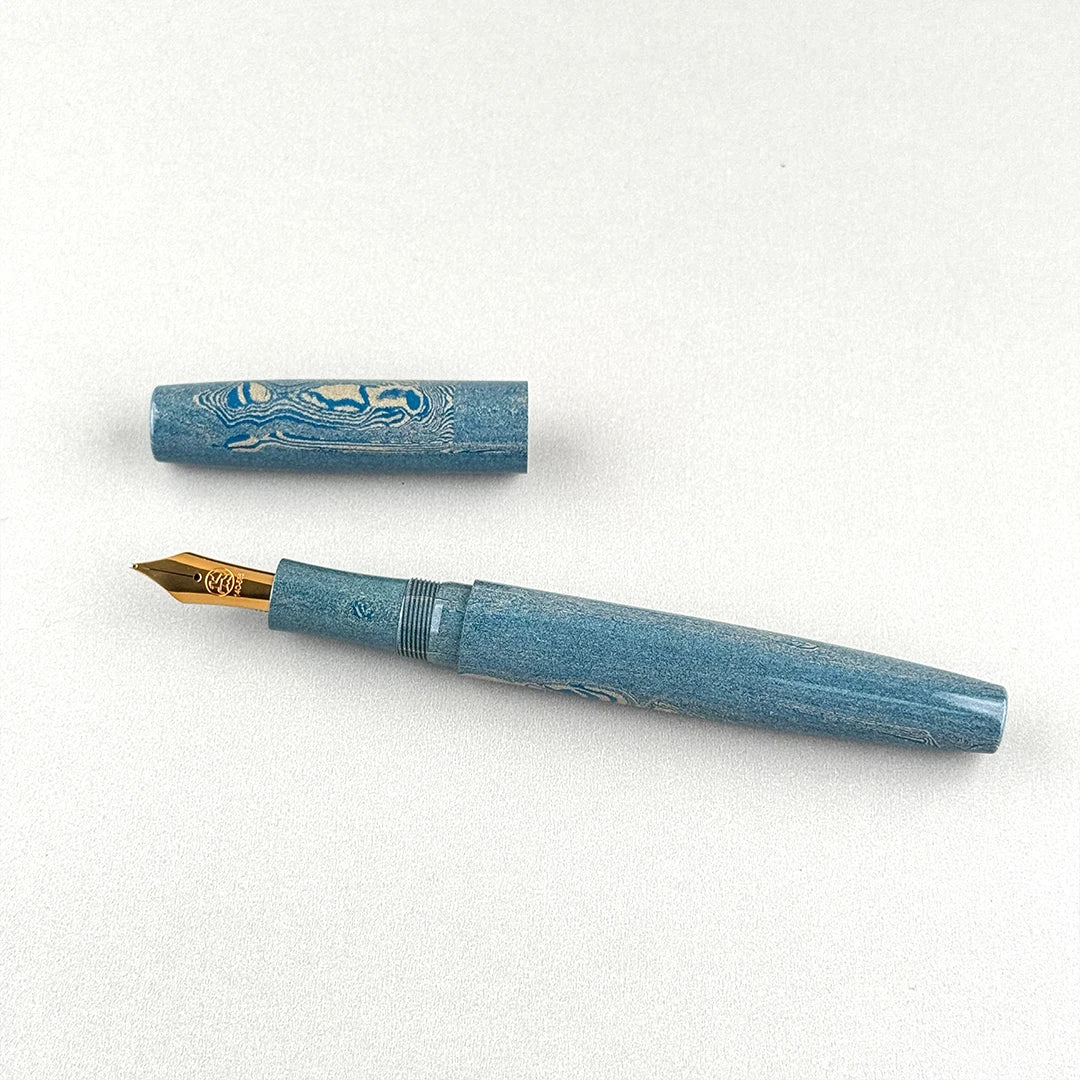 Eboya 棗 NATSUME M Limited Edition Blue Grain Ebonite 14K Gold Fountain Pen
