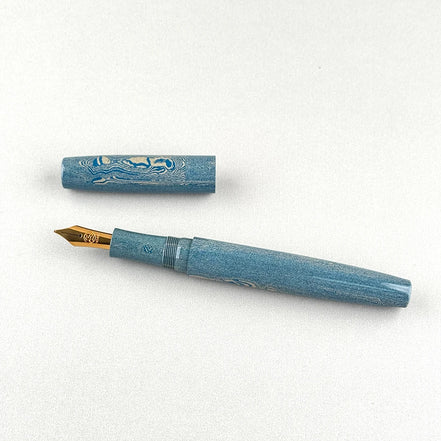 Eboya 棗 NATSUME M Limited Edition Blue Grain Ebonite 14K Gold Fountain Pen